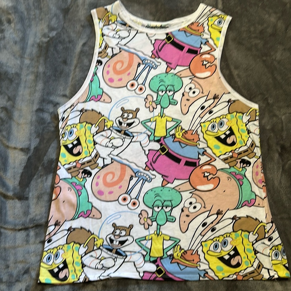 Nickelodeon SpongeBob and Friends  tank top white with characters size Large